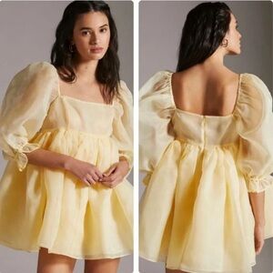 Selkie banana puff mini dress size medium Lemon Puff Sleeve babydoll ruffle